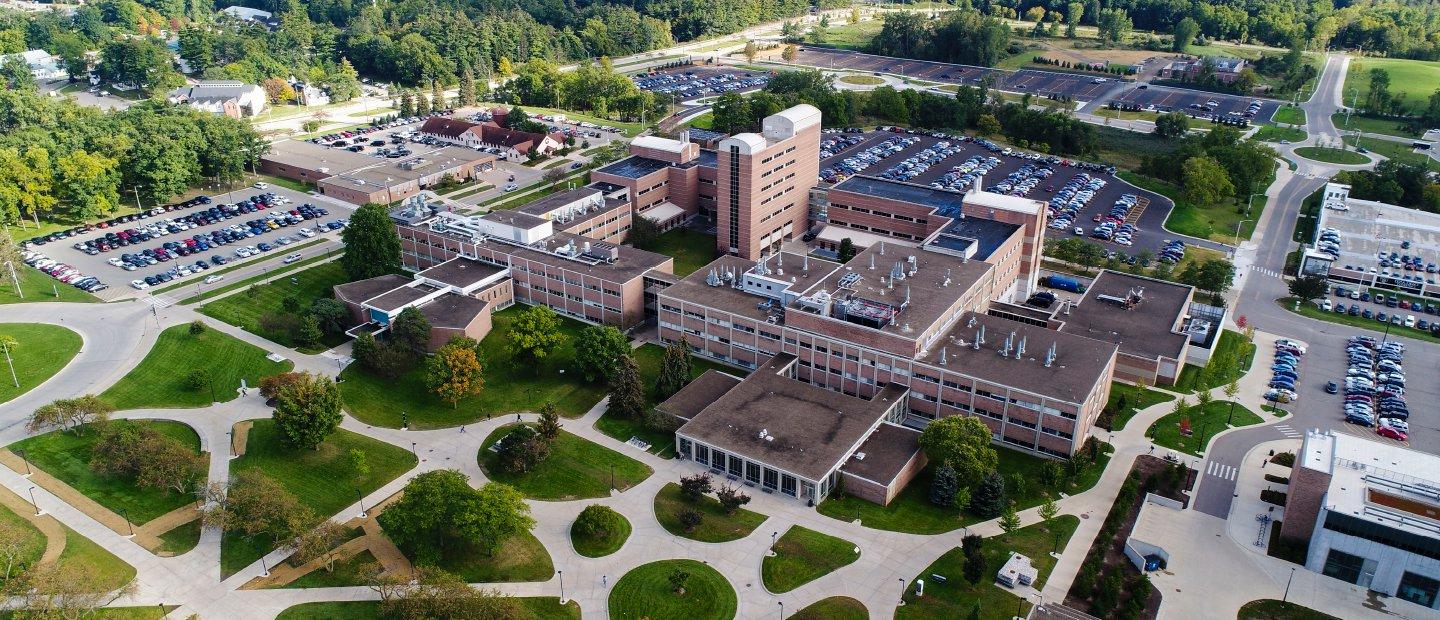 aerial photo of Oakland University parking lots